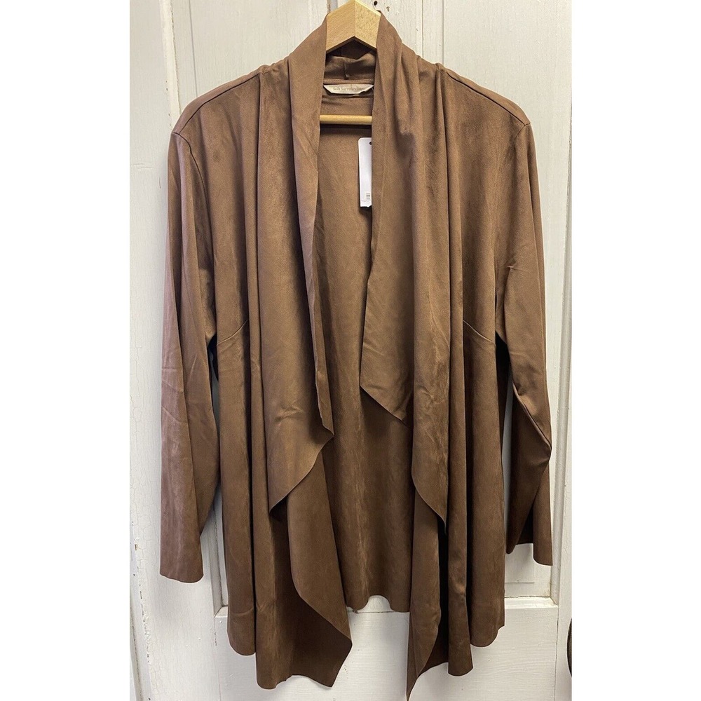 NWT Soft Surroundings Faux Suede Soft Waterfall Open Cardigan Brown Size 2X